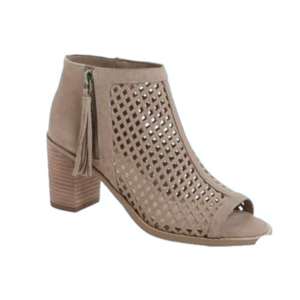 Vince Camuto Perforated Leather Open Toe Zip Block Heel Tresin Booties